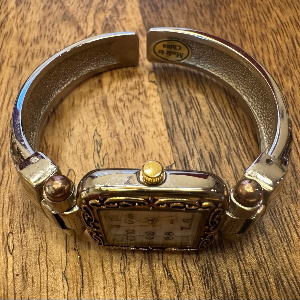 Collezio Abalone Women Vintage Cuff Watch Silver with Gold Detailing Square Face - Picture 8 of 9